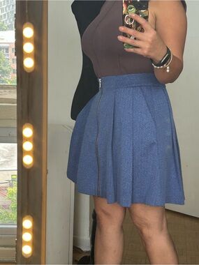 HUGO BOSS Blue Herringbone Pleated Skirt US 4